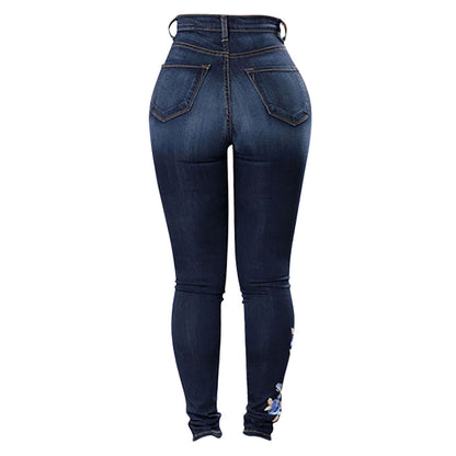 Women's Embroidered Denim Jeans – Mid-Rise Straight Leg Fit