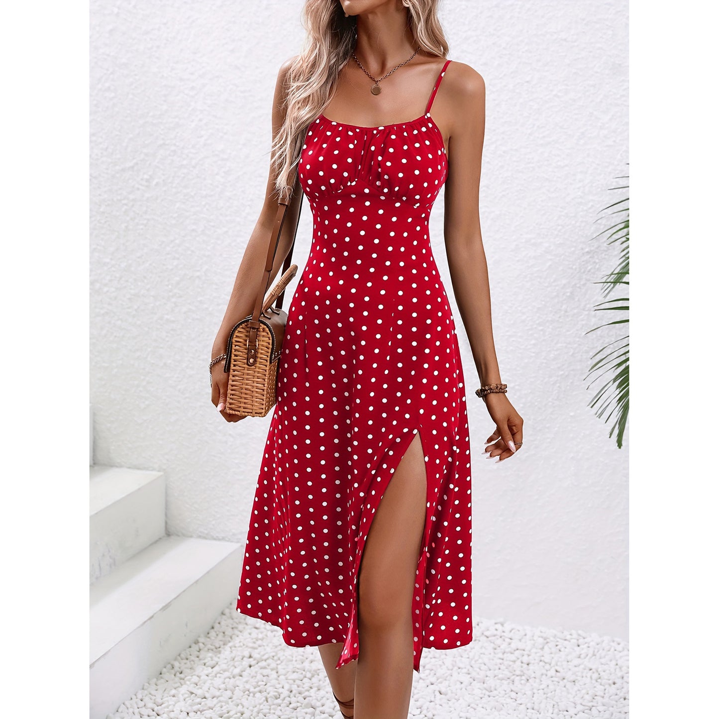 Chic Polka Dot Suspender Dress – Flowy, Feminine & Breezy