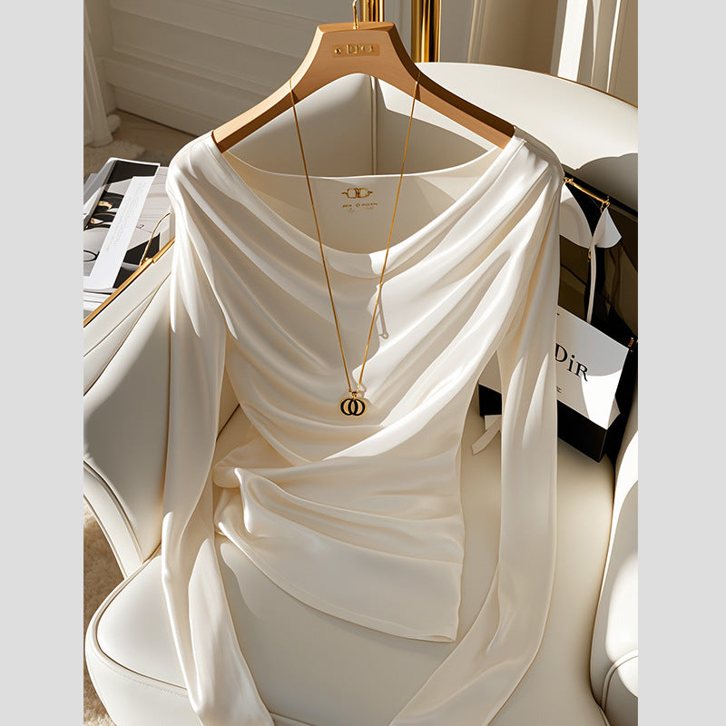 Champagne Satin Swing-Collar Blouse – Elegant Innerwear for Women