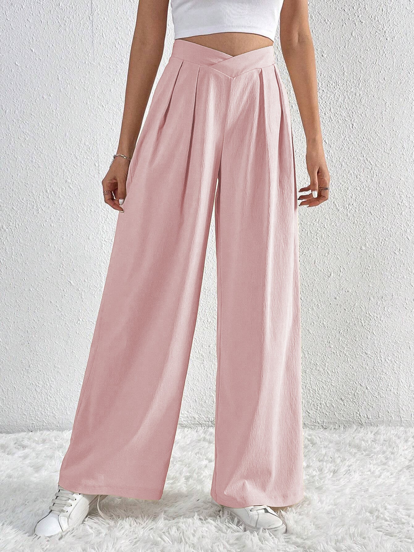 Women's Solid Pleated Wide-Leg Pants – Lightweight & Versatile