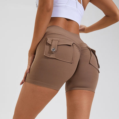 Quick-Dry High Waist Fitness Shorts – Hip Lift & Pockets
