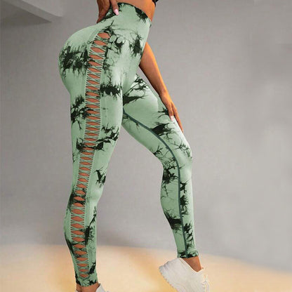 Hollow Tie-Dye Yoga Leggings – High Waist & Butt Lift