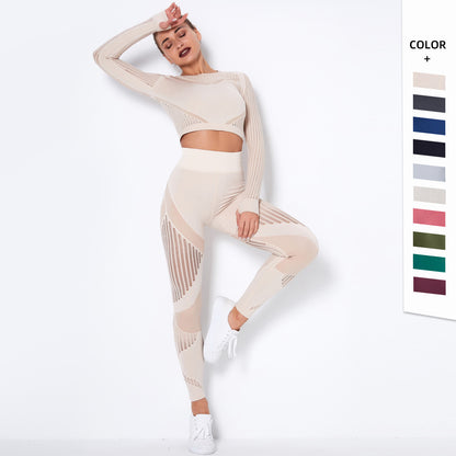 StripeFlex Knitted Yoga Suit – Moisture-Wicking Performance Set for Women