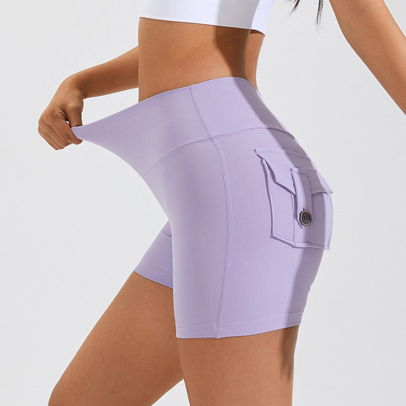 Quick-Dry High Waist Fitness Shorts – Hip Lift & Pockets