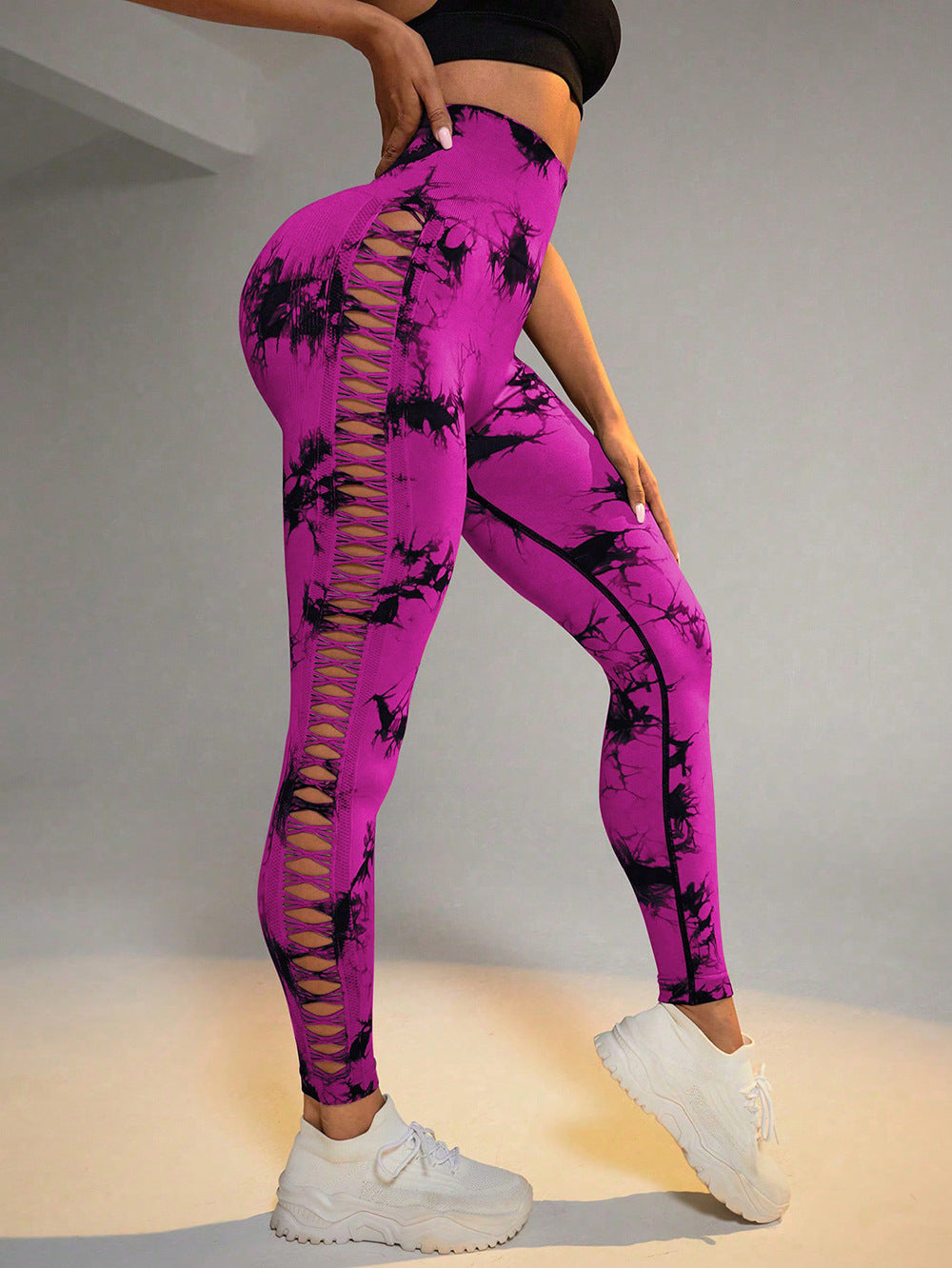 Hollow Tie-Dye Yoga Leggings – High Waist & Butt Lift