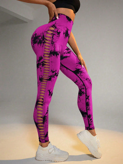 Hollow Tie-Dye Yoga Leggings – High Waist & Butt Lift