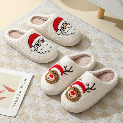 Cozy Christmas Slippers – Cartoon Santa Winter Furry Footwear for Couples