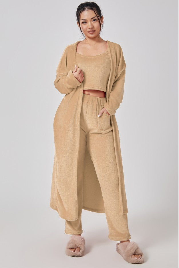 3-Piece Cozy Lounge Set – Women’s Winter Pajama & Cardigan Outfit
