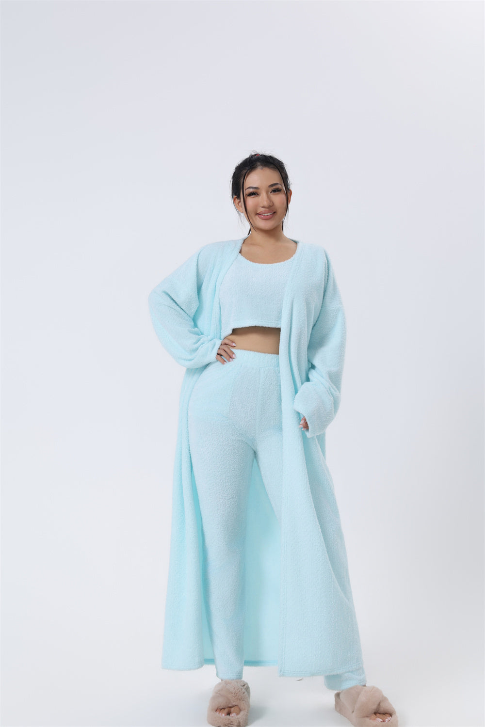 3-Piece Cozy Lounge Set – Women’s Winter Pajama & Cardigan Outfit