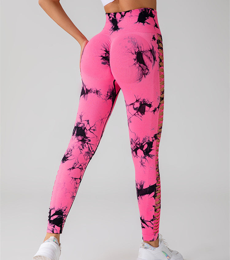 Hollow Tie-Dye Yoga Leggings – High Waist & Butt Lift