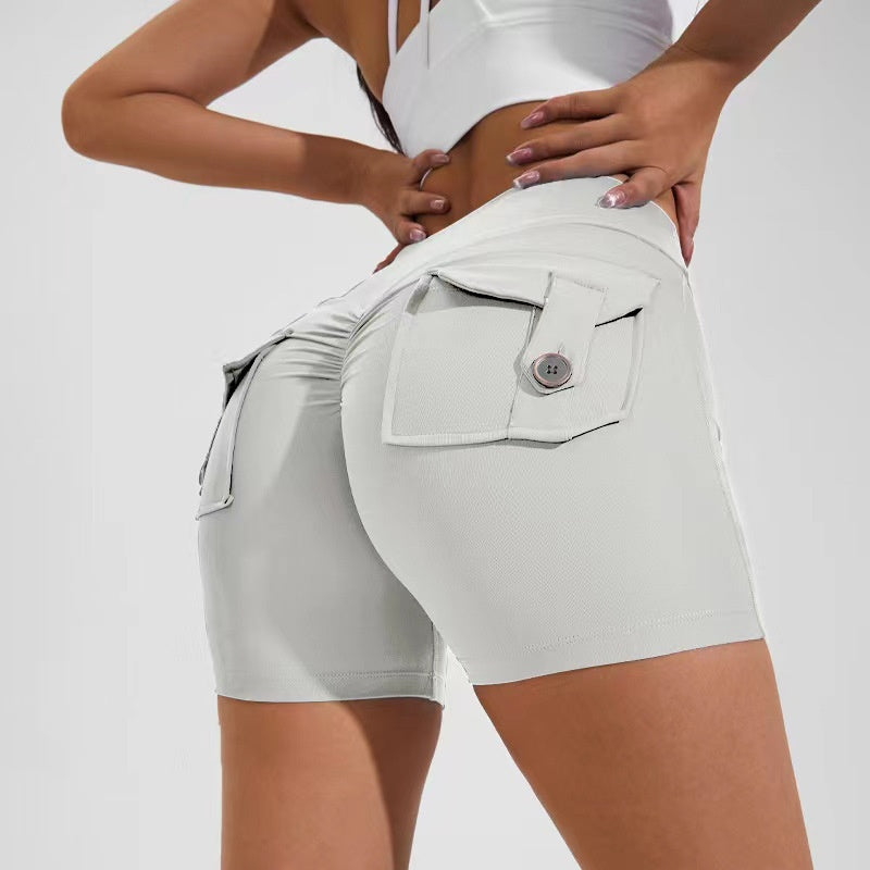 Quick-Dry High Waist Fitness Shorts – Hip Lift & Pockets