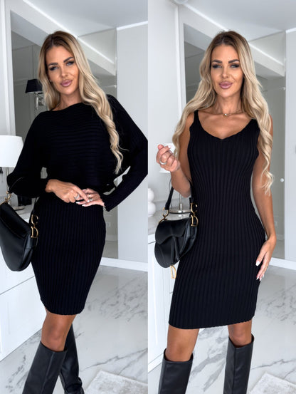 Striped Long Sleeve Top & Suspender Skirt Set – Autumn Chic