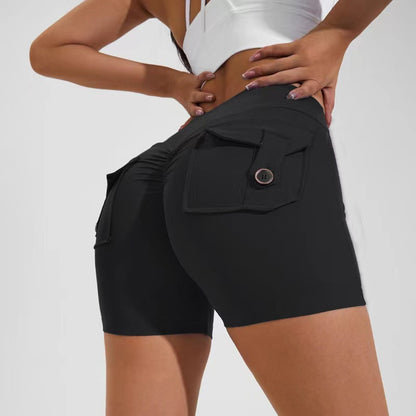 Quick-Dry High Waist Fitness Shorts – Hip Lift & Pockets
