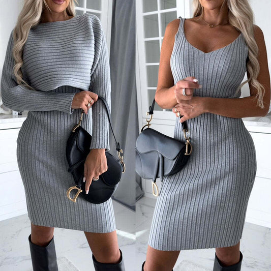 Striped Long Sleeve Top & Suspender Skirt Set – Autumn Chic