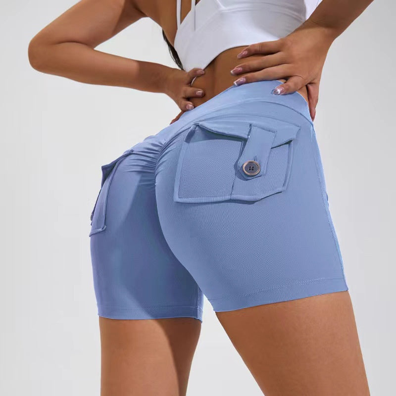 Quick-Dry High Waist Fitness Shorts – Hip Lift & Pockets