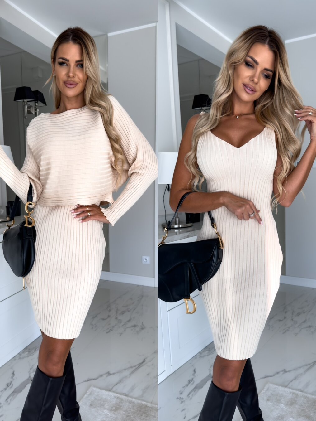 Striped Long Sleeve Top & Suspender Skirt Set – Autumn Chic