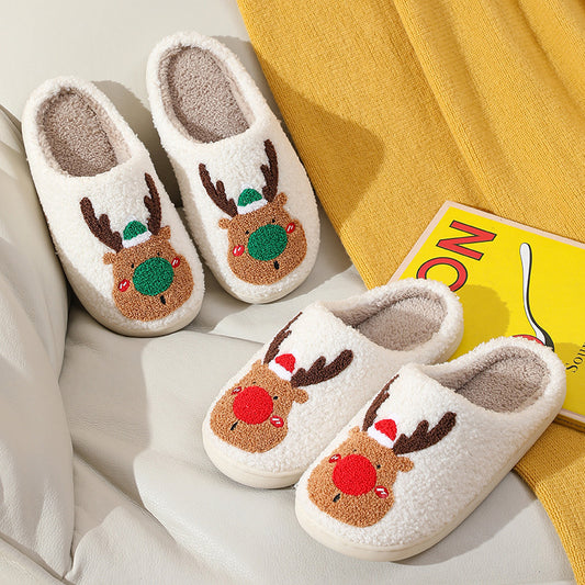 Elk Christmas Slippers – Warm Cozy Slip-Ons for Winter at Home