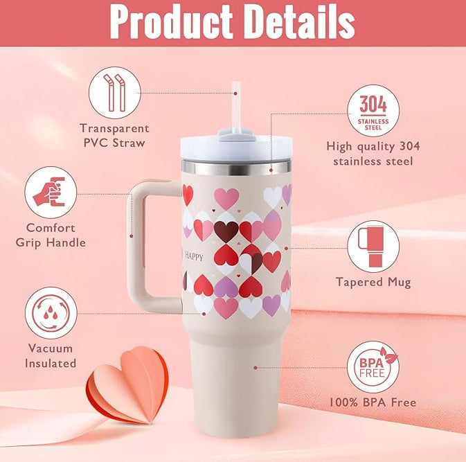 40oz Insulated Tumbler – Spill-Proof Travel Mug with Handle & Straw