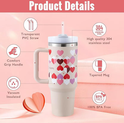 40oz Insulated Tumbler – Spill-Proof Travel Mug with Handle & Straw