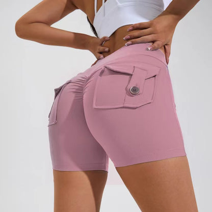 Quick-Dry High Waist Fitness Shorts – Hip Lift & Pockets